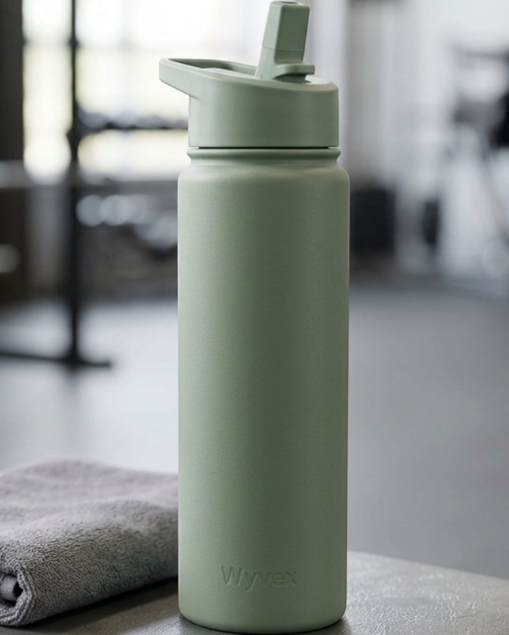Wyvex Slim Vacuum-Insulated Sports Water Bottle 24 oz Sage Flip-Straw Lid - Lifestyle view
