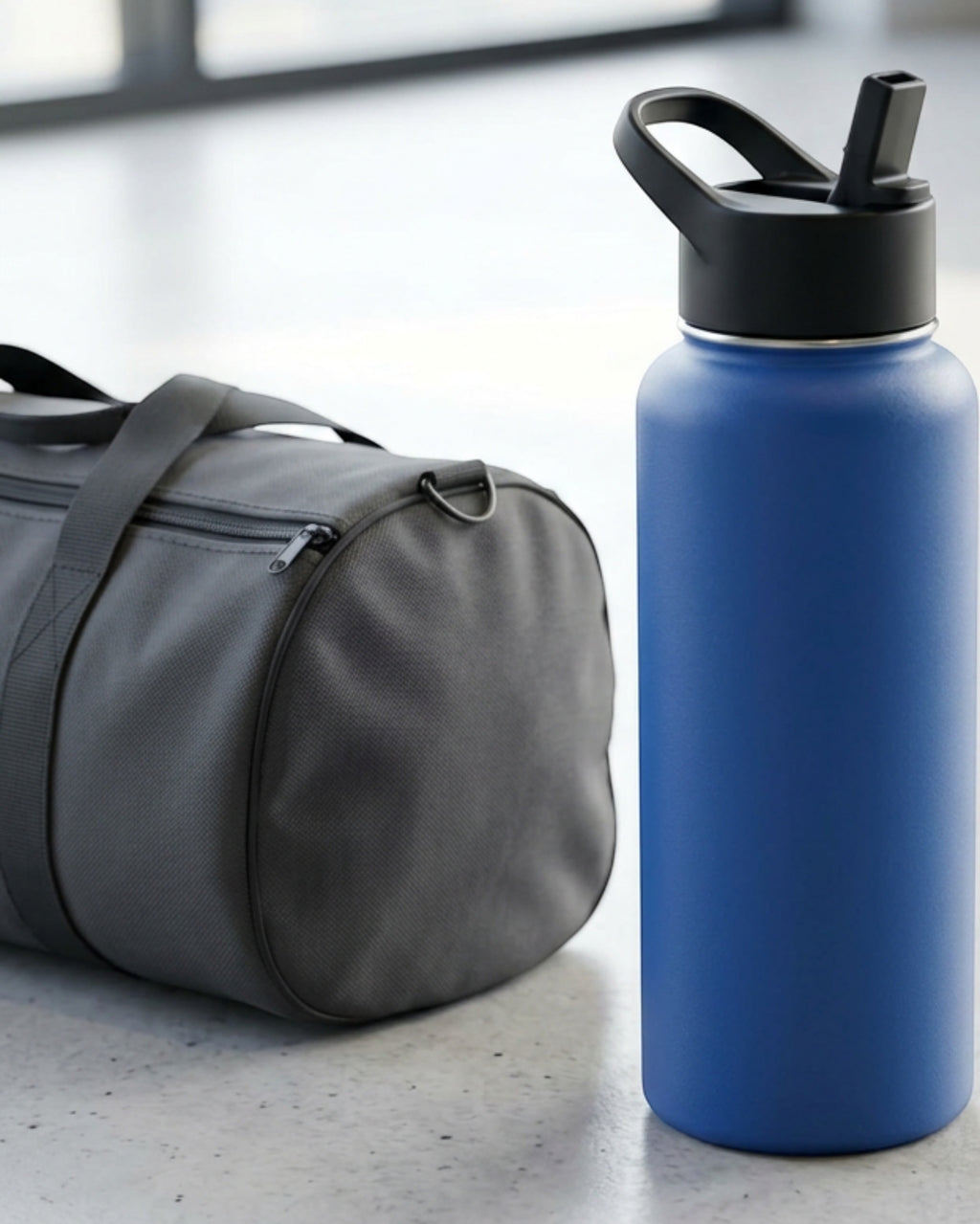 Wyvex Wide-Mouth Vacuum-Insulated Sports Water Bottle 32 oz Cobalt Loop Straw Lid - Lifestyle view